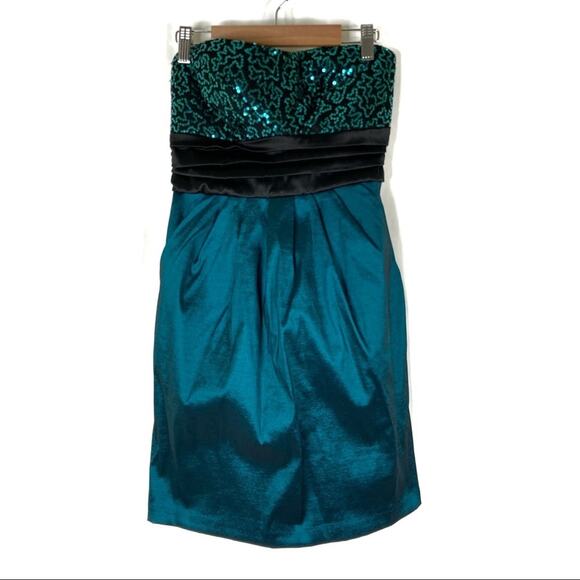 3/$30 Ruby Rox | Teal Sequin Strapless Homecoming Dress 9 - Picture 1 of 6